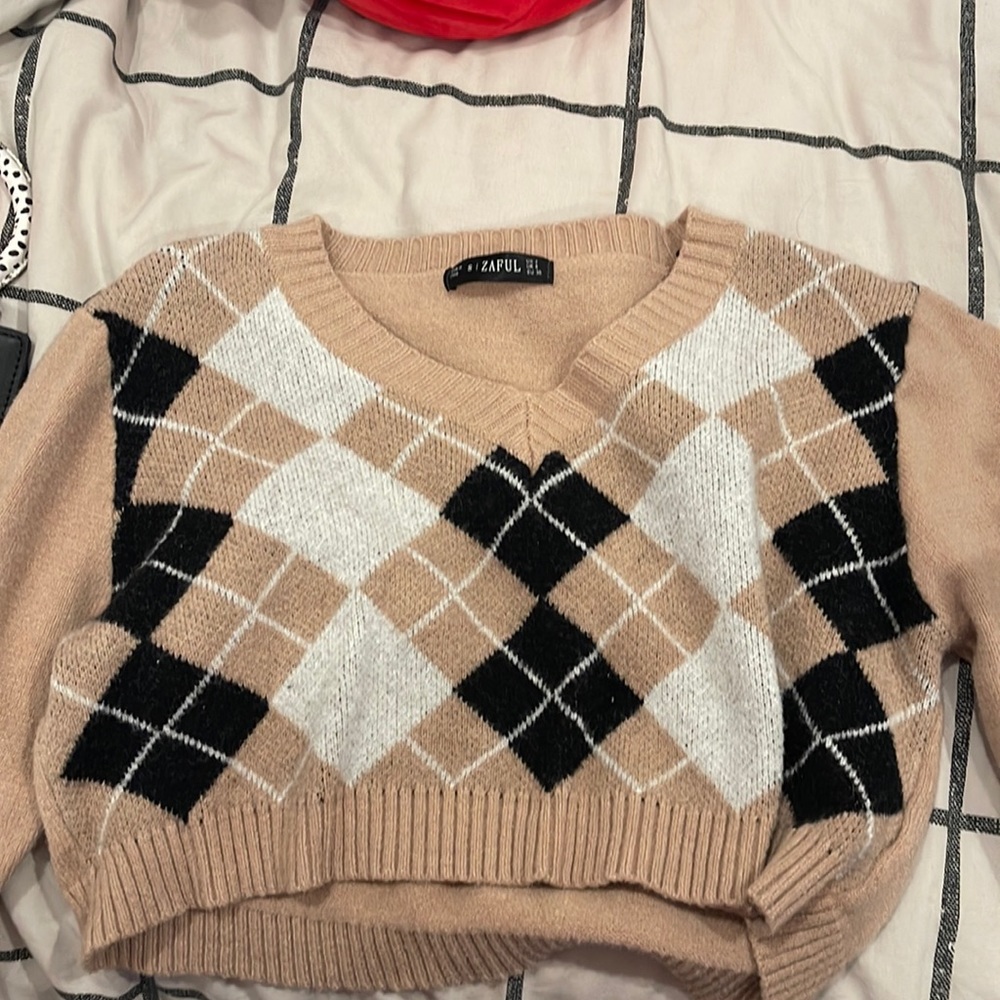 checker sweater cropped